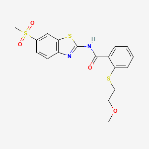 molecular formula C18H18N2O4S3 B11170611 2-[(2-methoxyethyl)sulfanyl]-N-[6-(methylsulfonyl)-1,3-benzothiazol-2-yl]benzamide 