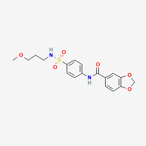 molecular formula C18H20N2O6S B11170624 N-{4-[(3-methoxypropyl)sulfamoyl]phenyl}-1,3-benzodioxole-5-carboxamide 