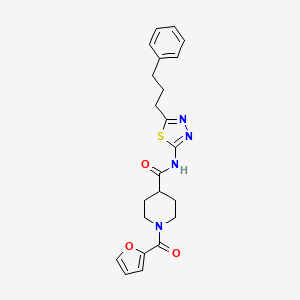 molecular formula C22H24N4O3S B11170703 1-(furan-2-carbonyl)-N-[5-(3-phenylpropyl)-1,3,4-thiadiazol-2-yl]piperidine-4-carboxamide 