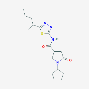 molecular formula C17H26N4O2S B11171006 1-cyclopentyl-5-oxo-N-[5-(pentan-2-yl)-1,3,4-thiadiazol-2-yl]pyrrolidine-3-carboxamide 