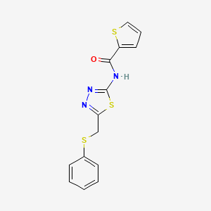 molecular formula C14H11N3OS3 B11171215 N-{5-[(phenylsulfanyl)methyl]-1,3,4-thiadiazol-2-yl}thiophene-2-carboxamide 