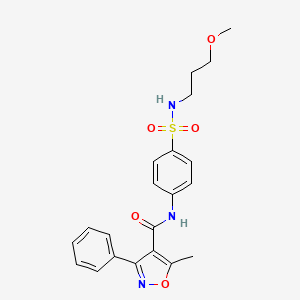 molecular formula C21H23N3O5S B11171290 N-{4-[(3-methoxypropyl)sulfamoyl]phenyl}-5-methyl-3-phenyl-1,2-oxazole-4-carboxamide 