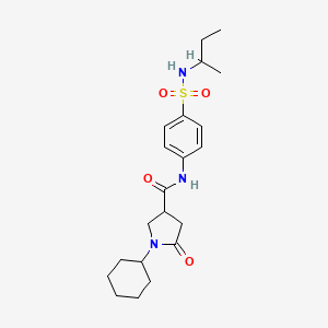 molecular formula C21H31N3O4S B11171677 N-[4-(butan-2-ylsulfamoyl)phenyl]-1-cyclohexyl-5-oxopyrrolidine-3-carboxamide 