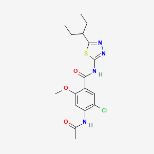 4-(acetylamino)-5-chloro-2-methoxy-N-[5-(pentan-3-yl)-1,3,4-thiadiazol-2-yl]benzamide