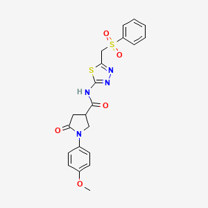 molecular formula C21H20N4O5S2 B11171917 1-(4-methoxyphenyl)-5-oxo-N-{5-[(phenylsulfonyl)methyl]-1,3,4-thiadiazol-2-yl}pyrrolidine-3-carboxamide 