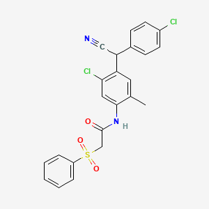 molecular formula C23H18Cl2N2O3S B11172078 N-{5-chloro-4-[(4-chlorophenyl)(cyano)methyl]-2-methylphenyl}-2-(phenylsulfonyl)acetamide 