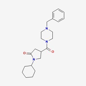 molecular formula C22H31N3O2 B11172089 4-[(4-Benzylpiperazin-1-yl)carbonyl]-1-cyclohexylpyrrolidin-2-one 