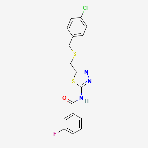 molecular formula C17H13ClFN3OS2 B11172560 N-(5-{[(4-chlorobenzyl)sulfanyl]methyl}-1,3,4-thiadiazol-2-yl)-3-fluorobenzamide 