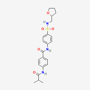 molecular formula C22H27N3O5S B11172617 4-[(2-methylpropanoyl)amino]-N-{4-[(tetrahydrofuran-2-ylmethyl)sulfamoyl]phenyl}benzamide 