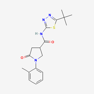 molecular formula C18H22N4O2S B11172693 N-(5-tert-butyl-1,3,4-thiadiazol-2-yl)-1-(2-methylphenyl)-5-oxopyrrolidine-3-carboxamide 