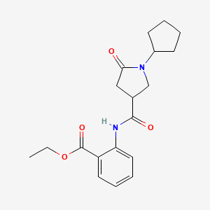 molecular formula C19H24N2O4 B11172850 2-[(1-Cyclopentyl-5-oxo-pyrrolidine-3-carbonyl)-amino]-benzoic acid ethyl ester 