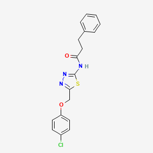 molecular formula C18H16ClN3O2S B11173056 N-{5-[(4-chlorophenoxy)methyl]-1,3,4-thiadiazol-2-yl}-3-phenylpropanamide 