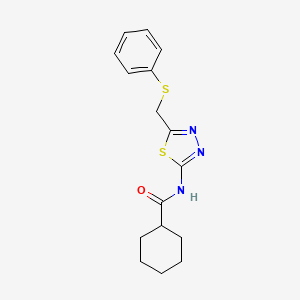 molecular formula C16H19N3OS2 B11173147 N-{5-[(phenylsulfanyl)methyl]-1,3,4-thiadiazol-2-yl}cyclohexanecarboxamide 