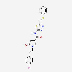 molecular formula C22H21FN4O2S2 B11173224 1-[2-(4-fluorophenyl)ethyl]-5-oxo-N-{5-[(phenylsulfanyl)methyl]-1,3,4-thiadiazol-2-yl}pyrrolidine-3-carboxamide 