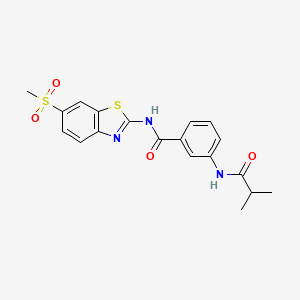 molecular formula C19H19N3O4S2 B11173290 3-[(2-methylpropanoyl)amino]-N-[6-(methylsulfonyl)-1,3-benzothiazol-2-yl]benzamide 