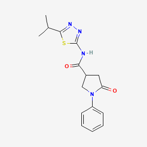 molecular formula C16H18N4O2S B11173551 5-oxo-1-phenyl-N-[5-(propan-2-yl)-1,3,4-thiadiazol-2-yl]pyrrolidine-3-carboxamide 