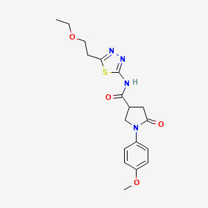 molecular formula C18H22N4O4S B11173569 N-[5-(2-ethoxyethyl)-1,3,4-thiadiazol-2-yl]-1-(4-methoxyphenyl)-5-oxopyrrolidine-3-carboxamide 