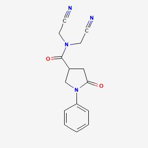 molecular formula C15H14N4O2 B11173573 N,N-bis(cyanomethyl)-5-oxo-1-phenylpyrrolidine-3-carboxamide 