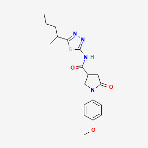 molecular formula C19H24N4O3S B11173729 1-(4-methoxyphenyl)-5-oxo-N-[5-(pentan-2-yl)-1,3,4-thiadiazol-2-yl]pyrrolidine-3-carboxamide 