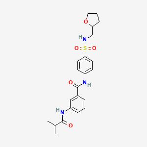 molecular formula C22H27N3O5S B11173808 3-[(2-methylpropanoyl)amino]-N-{4-[(tetrahydrofuran-2-ylmethyl)sulfamoyl]phenyl}benzamide 