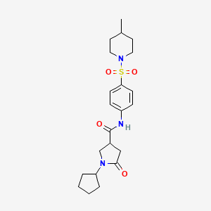 molecular formula C22H31N3O4S B11173919 1-cyclopentyl-N-{4-[(4-methylpiperidin-1-yl)sulfonyl]phenyl}-5-oxopyrrolidine-3-carboxamide 