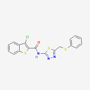 molecular formula C18H12ClN3OS3 B11174292 3-chloro-N-{5-[(phenylsulfanyl)methyl]-1,3,4-thiadiazol-2-yl}-1-benzothiophene-2-carboxamide 