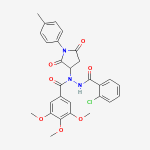 molecular formula C28H26ClN3O7 B11174698 N'-[(2-chlorophenyl)carbonyl]-3,4,5-trimethoxy-N-[1-(4-methylphenyl)-2,5-dioxopyrrolidin-3-yl]benzohydrazide 