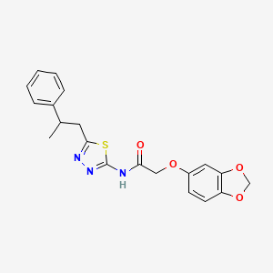 molecular formula C20H19N3O4S B11174709 2-(1,3-benzodioxol-5-yloxy)-N-[5-(2-phenylpropyl)-1,3,4-thiadiazol-2-yl]acetamide 