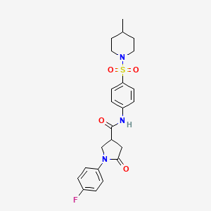 molecular formula C23H26FN3O4S B11174725 1-(4-fluorophenyl)-N-{4-[(4-methylpiperidin-1-yl)sulfonyl]phenyl}-5-oxopyrrolidine-3-carboxamide 