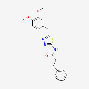 molecular formula C20H21N3O3S B11174842 N-[5-(3,4-dimethoxybenzyl)-1,3,4-thiadiazol-2-yl]-3-phenylpropanamide 