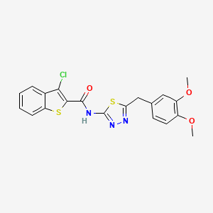 molecular formula C20H16ClN3O3S2 B11174843 3-Chloro-N-{5-[(3,4-dimethoxyphenyl)methyl]-1,3,4-thiadiazol-2-YL}-1-benzothiophene-2-carboxamide 