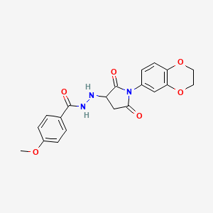 molecular formula C20H19N3O6 B11174882 N'-[1-(2,3-dihydro-1,4-benzodioxin-6-yl)-2,5-dioxopyrrolidin-3-yl]-4-methoxybenzohydrazide 