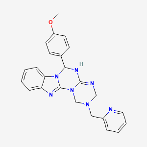 molecular formula C24H23N7O B11175239 9-(4-methoxyphenyl)-4-(pyridin-2-ylmethyl)-2,4,6,8,10,17-hexazatetracyclo[8.7.0.02,7.011,16]heptadeca-1(17),6,11,13,15-pentaene 