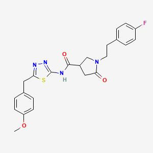 molecular formula C23H23FN4O3S B11175298 1-[2-(4-fluorophenyl)ethyl]-N-[5-(4-methoxybenzyl)-1,3,4-thiadiazol-2-yl]-5-oxopyrrolidine-3-carboxamide 