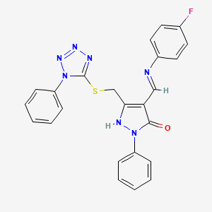 molecular formula C24H18FN7OS B11175303 (4Z)-4-{[(4-fluorophenyl)amino]methylidene}-2-phenyl-5-{[(1-phenyl-1H-tetrazol-5-yl)sulfanyl]methyl}-2,4-dihydro-3H-pyrazol-3-one 