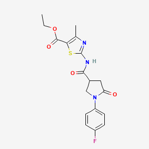 molecular formula C18H18FN3O4S B11175453 Ethyl 2-({[1-(4-fluorophenyl)-5-oxopyrrolidin-3-yl]carbonyl}amino)-4-methyl-1,3-thiazole-5-carboxylate 