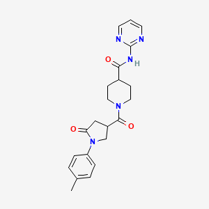 molecular formula C22H25N5O3 B11175469 1-{[1-(4-methylphenyl)-5-oxopyrrolidin-3-yl]carbonyl}-N-(pyrimidin-2-yl)piperidine-4-carboxamide 