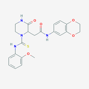 molecular formula C22H24N4O5S B11175513 N-(2,3-dihydro-1,4-benzodioxin-6-yl)-2-{1-[(2-methoxyphenyl)carbamothioyl]-3-oxopiperazin-2-yl}acetamide 