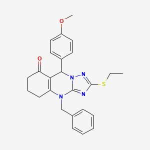 molecular formula C25H26N4O2S B11175625 4-benzyl-2-(ethylsulfanyl)-9-(4-methoxyphenyl)-5,6,7,9-tetrahydro[1,2,4]triazolo[5,1-b]quinazolin-8(4H)-one 