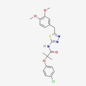 molecular formula C21H22ClN3O4S B11175788 2-(4-chlorophenoxy)-N-[5-(3,4-dimethoxybenzyl)-1,3,4-thiadiazol-2-yl]-2-methylpropanamide 