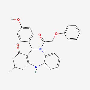 molecular formula C29H28N2O4 B11175806 11-(4-methoxyphenyl)-3-methyl-10-(phenoxyacetyl)-2,3,4,5,10,11-hexahydro-1H-dibenzo[b,e][1,4]diazepin-1-one 