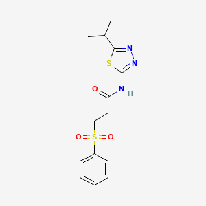 molecular formula C14H17N3O3S2 B11175886 3-Benzenesulfonyl-N-(5-isopropyl-[1,3,4]thiadiazol-2-yl)-propionamide 