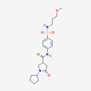 molecular formula C20H29N3O5S B11175888 1-cyclopentyl-N-{4-[(3-methoxypropyl)sulfamoyl]phenyl}-5-oxopyrrolidine-3-carboxamide 