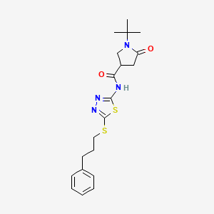 molecular formula C20H26N4O2S2 B11176191 1-tert-butyl-5-oxo-N-{5-[(3-phenylpropyl)sulfanyl]-1,3,4-thiadiazol-2-yl}pyrrolidine-3-carboxamide 