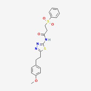 molecular formula C20H21N3O4S2 B11176385 N-{5-[2-(4-methoxyphenyl)ethyl]-1,3,4-thiadiazol-2-yl}-3-(phenylsulfonyl)propanamide 