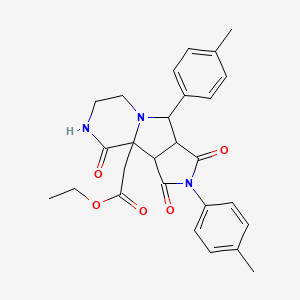 molecular formula C27H29N3O5 B11176450 ethyl 2-[4,7-bis(4-methylphenyl)-3,5,12-trioxo-4,8,11-triazatricyclo[6.4.0.02,6]dodecan-1-yl]acetate 