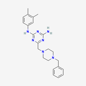 molecular formula C23H29N7 B11176540 6-[(4-benzylpiperazin-1-yl)methyl]-N-(3,4-dimethylphenyl)-1,3,5-triazine-2,4-diamine 