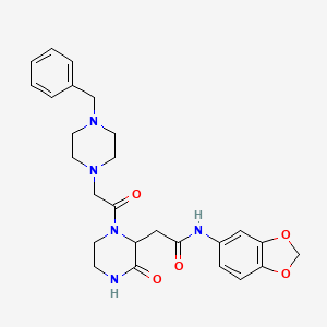 N-(1,3-benzodioxol-5-yl)-2-{1-[2-(4-benzylpiperazino)acetyl]-3-oxo-2-piperazinyl}acetamide