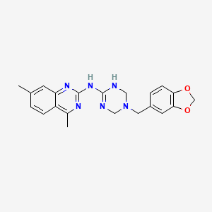 molecular formula C21H22N6O2 B11176992 N-[5-(1,3-benzodioxol-5-ylmethyl)-1,4,5,6-tetrahydro-1,3,5-triazin-2-yl]-4,7-dimethylquinazolin-2-amine 