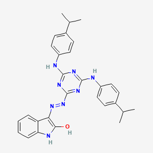 molecular formula C29H30N8O B11177243 (3Z)-3-[2-(4,6-bis{[4-(propan-2-yl)phenyl]amino}-1,3,5-triazin-2-yl)hydrazinylidene]-1,3-dihydro-2H-indol-2-one 